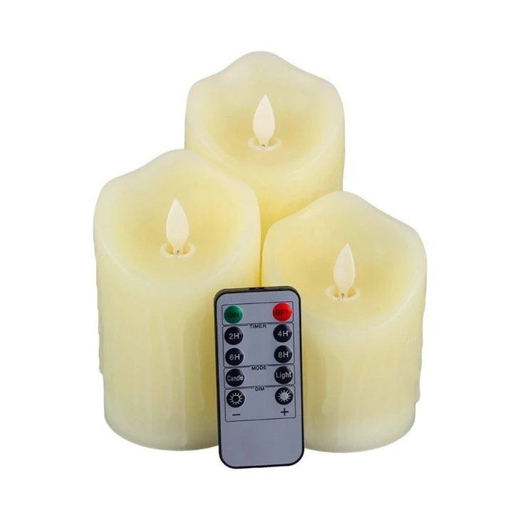 LED Candles 3 Pieces - Tearing Candles, Ivory White, Column Candles Battery Operated With Remote Control And Timer