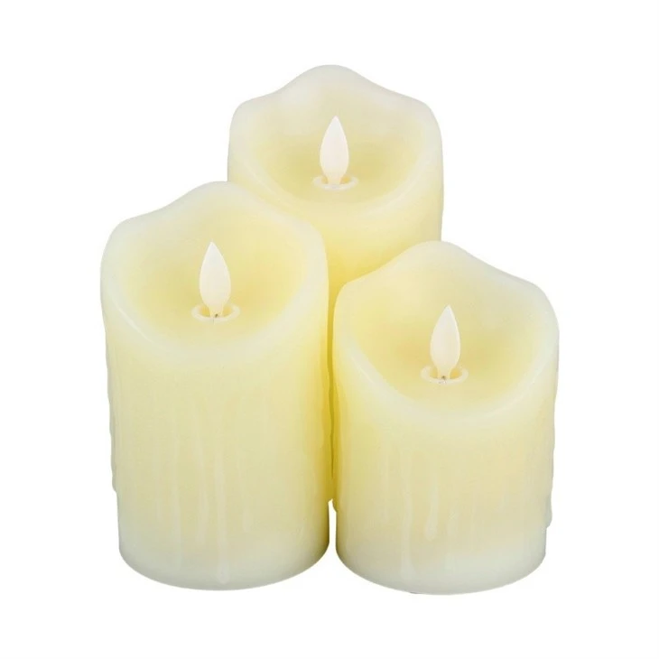 LED Candles 3 Pieces - Tearing Candles, Ivory White, Column Candles Battery Operated With Remote Control And Timer