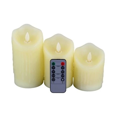 Candele LED 3 pezzi - Candele a strappo, bianco avorio, candele a colonna a batteria con telecomando e timer
